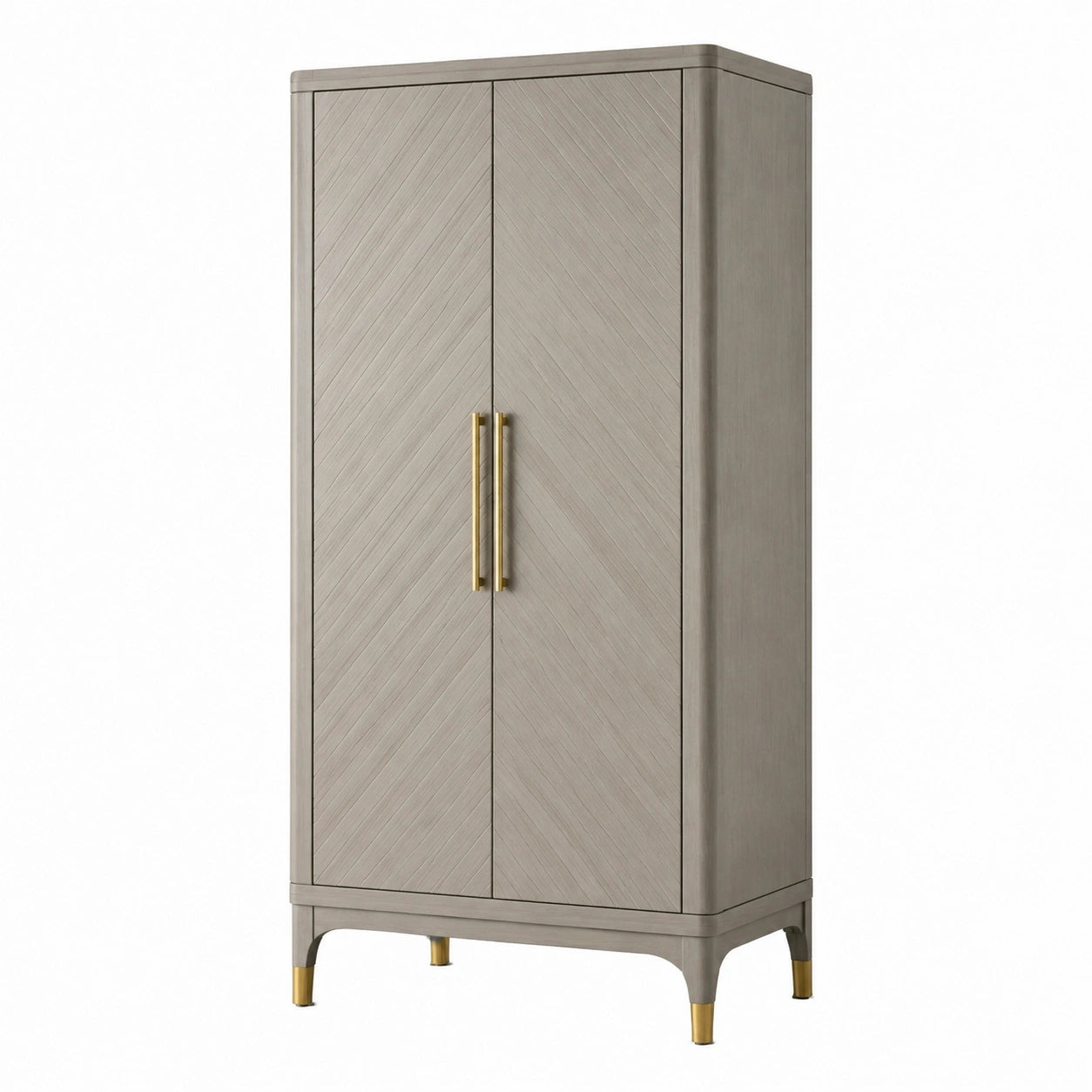 Armario de madera con puertas dobles y asas de metal gris