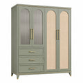 Armario de MDF con vidrio estriado y mimbre 180x200x60 cm verde y beige
