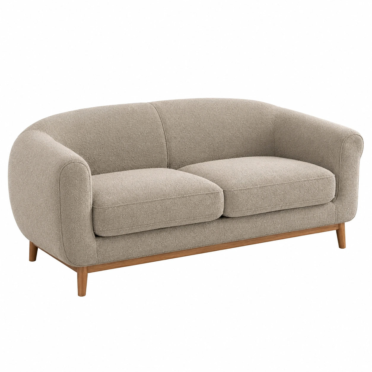 Sofá de dos plazas en poliéster beige con patas de madera de roble 180cm