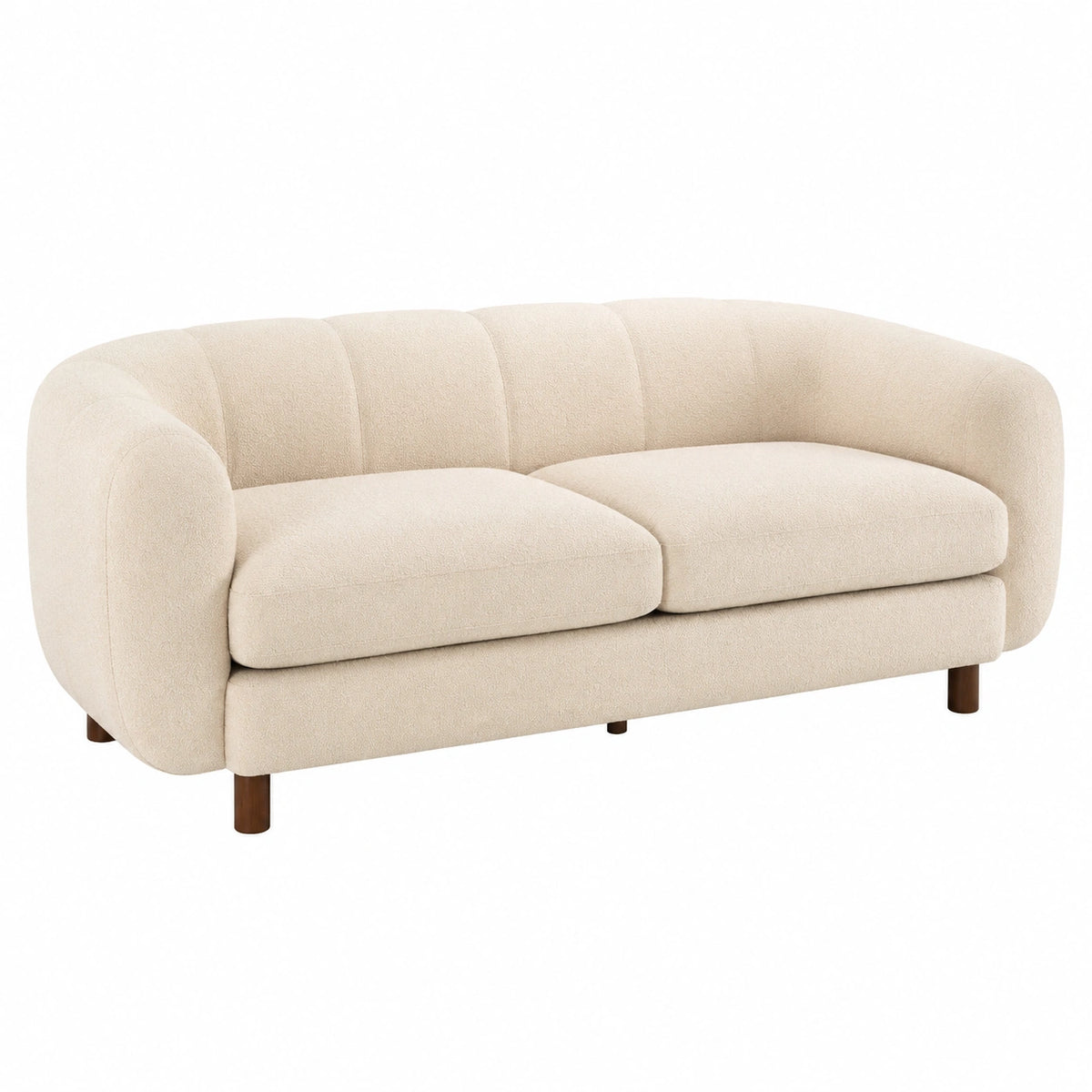 Sofá de tela de poliéster beige 3 plazas curvo