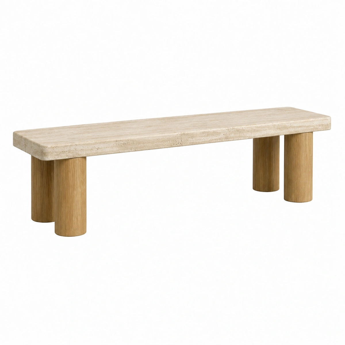Banco de travertino y madera maciza 120x30x45 cm beige