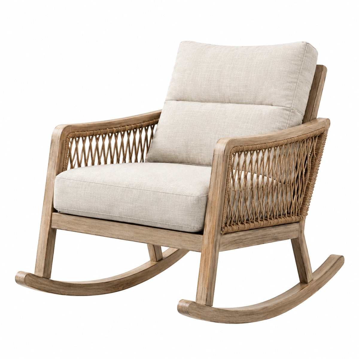 Mecedora de Madera con Cojines de Poliéster Beige