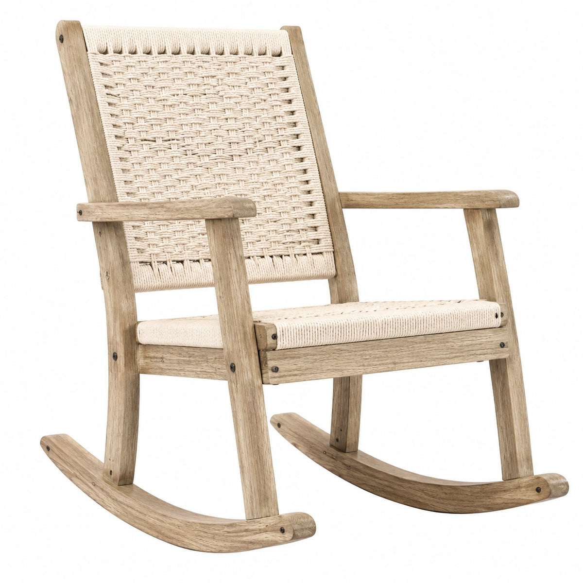 Mecedora de Roble con Asiento de Cuerda de Poliéster Beige