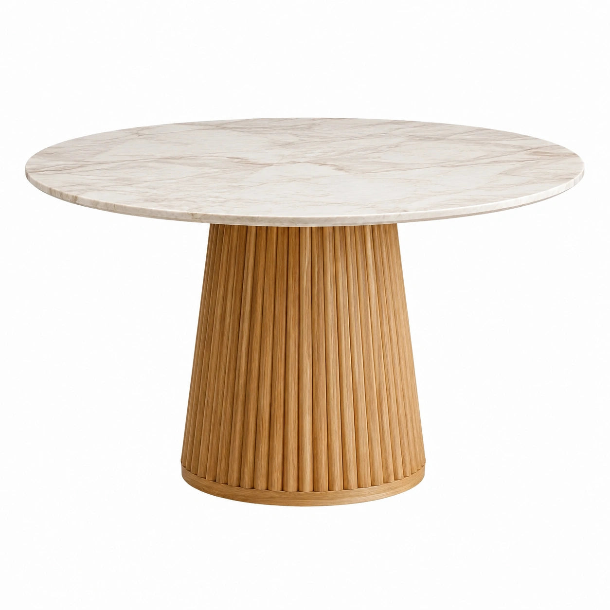 Mesa de comedor redonda de mármol y madera de roble