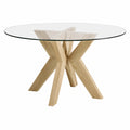 Mesa redonda de vidrio templado y madera de roble