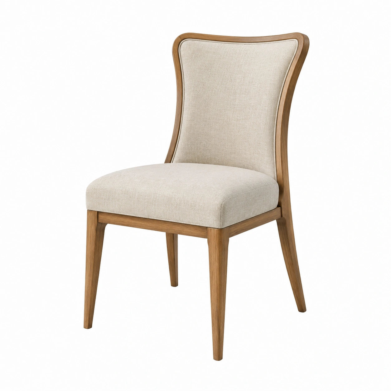 Silla de madera con tapizado de lino beige