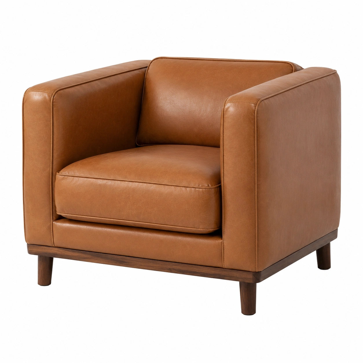 Sillón de cuero sintético y patas de madera marrón 75x75x70 cm