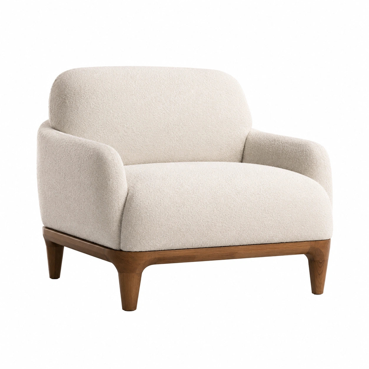 Sillón de Tela Bouclé Beige con Base de Madera Maciza