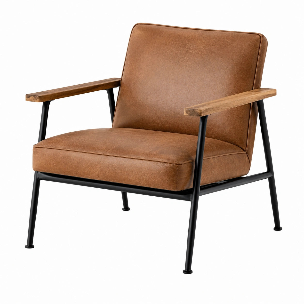 Sillón de metal con asiento y respaldo de cuero sintético PU marrón