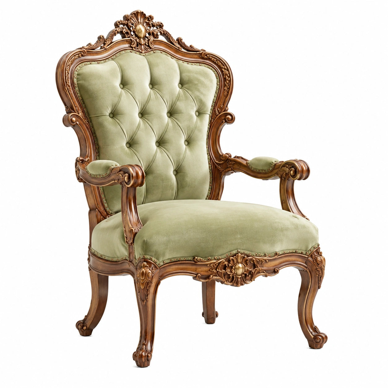 Sillón de Madera de Roble y Terciopelo Verde
